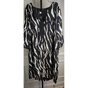 El Corte Ingles Woman‎ Dress Long Sleeve M Color Black Beige Zebra Print Spain